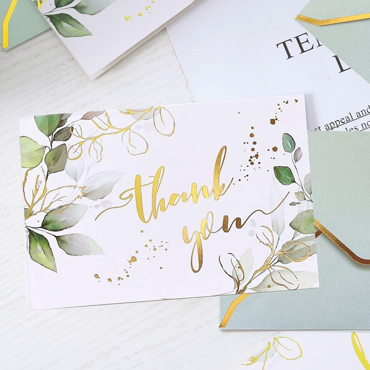 Luxurious Gold Thank You Cards with Envelopes Bulk Sage Green(50PCS)