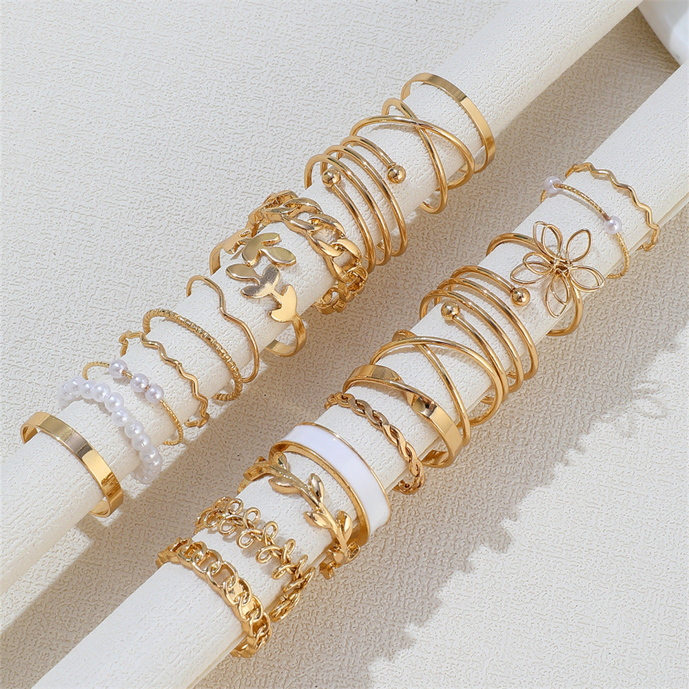 22-piece stackable ring set collection showing multiple designs and styles